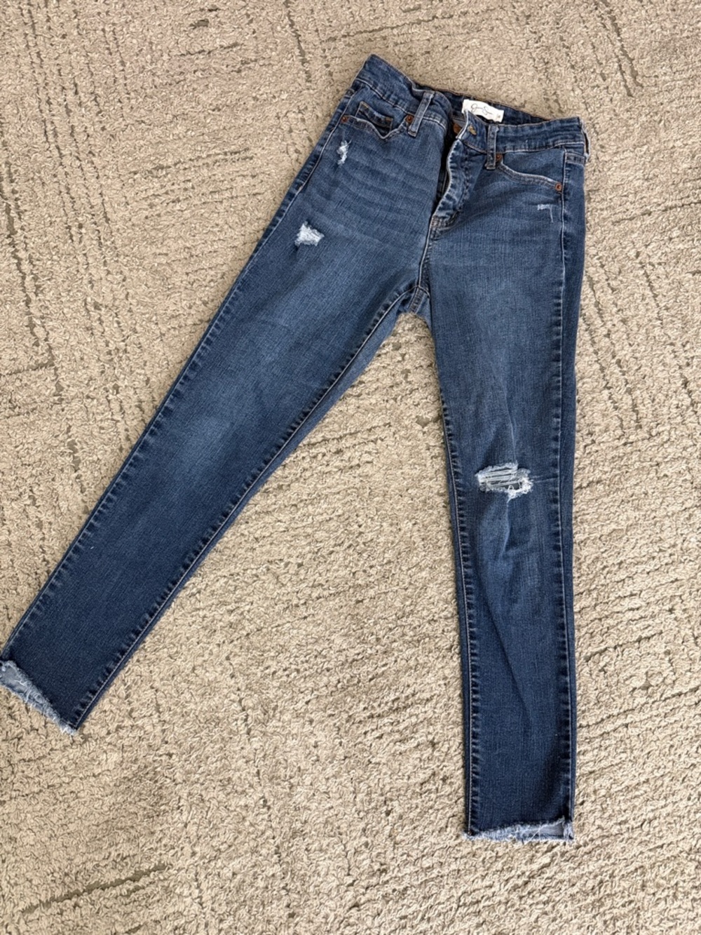 Jessica Simpson High-Rise Skinny Jeans with design at bottom - Blue